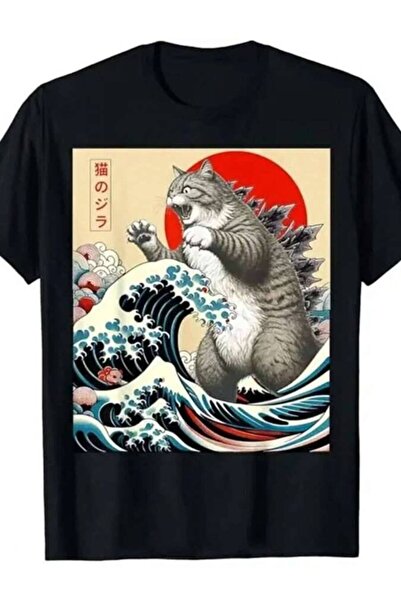 26LIK تي شيرت ياباني 2025 بتصميم Catzilla المرح للقطط، هدايا للنساء، قمصان قط...
