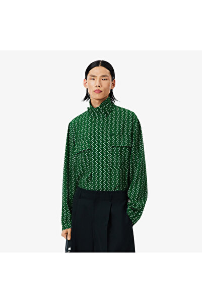 Lacoste FW25 RUNWAY Erkek Regular Fit Dik Yaka Desenli Yeşil Ceket