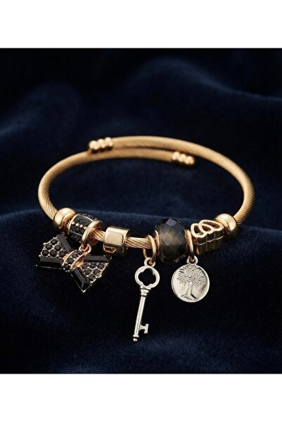 VLDORO Asil Black Detailed Steel Charm Bracelet