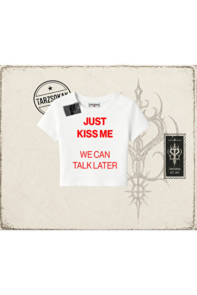 Tarzsokak Unisex majica za žene Just Kiss Me, beba, bela