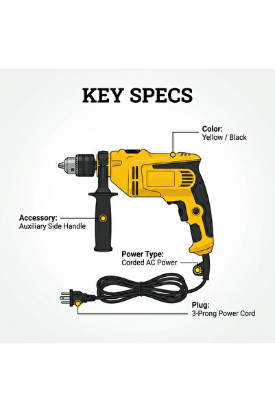 Generic Brand 900W Corded Impact Drill, Full Copper Motor Variable Speed Elec...