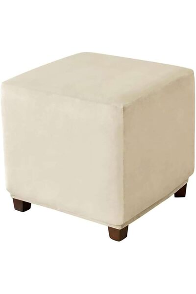 STARSTAR Velvet square footstool cover, cube footstool cover with elastic ban...