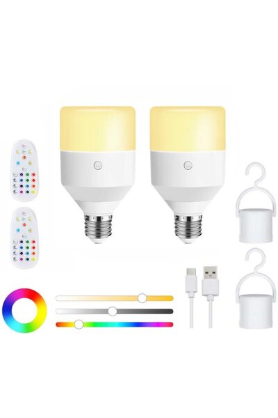 STARSTAR Portable LED Light 2 Rechargeable E26 Bulbs Remote Control Dimmable ...