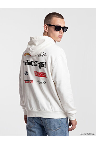 LC Waikiki Xside White Printed Men's Thick Hoodie
