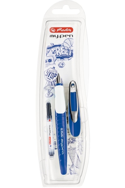 Herlitz Stilou My.pen penita M albastru-alb, blister,