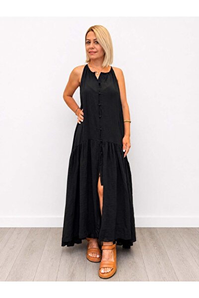 SİSTA MODA 668 Slanted Shoulder, Full Button Front, Lined, Chiffon Dress