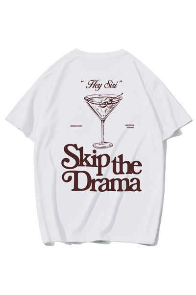 BRZ COLLECTION Unisex Oversize''Hey Siri'' Skip the Drama T-Shirt (White)