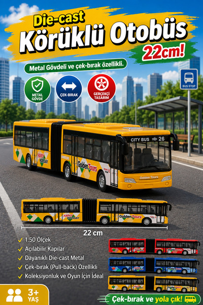 craftivio Bellows Toy Bus Diecast Metal Body Pull and Drop 22 cm 1:50 Scale