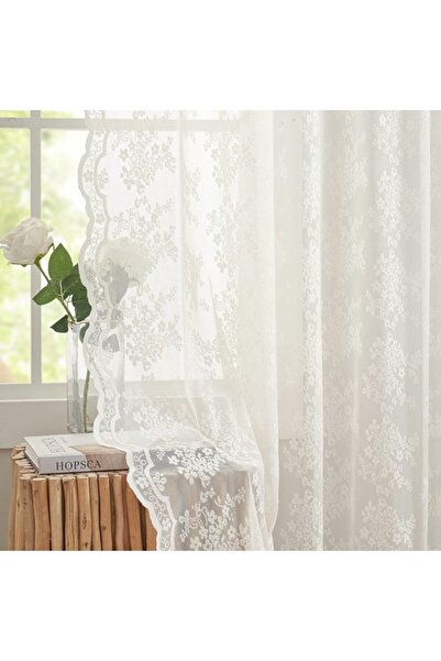 Morvena Picks 2 buc. Perdele din dantelă antică crem (132x213 cm) cu model fl...