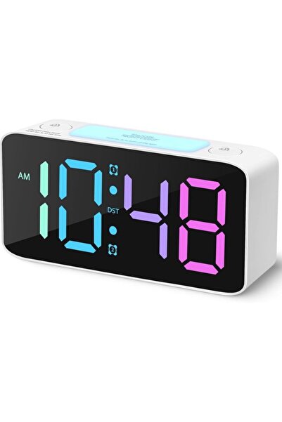 STARSTAR White Mini Digital Bedroom Alarm Clock with 7-Color Night Light, Ext...
