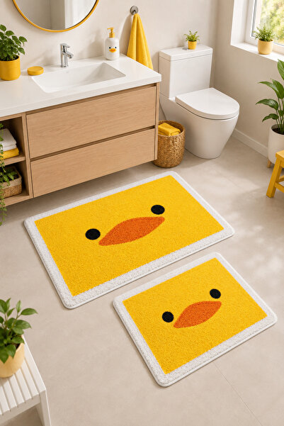 Liriya Dijital Kaymaz Yıkanabilir İkili Modern Banyo Paspası Banyo Halısı Ban...