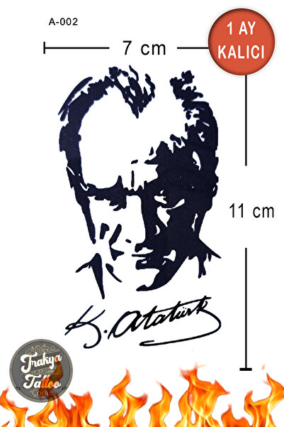 Trakya Tattoo 1 Ay Kalıcı Hayalet Dövme Orta Boy K.atatürk İmzası ve Atatürk ...