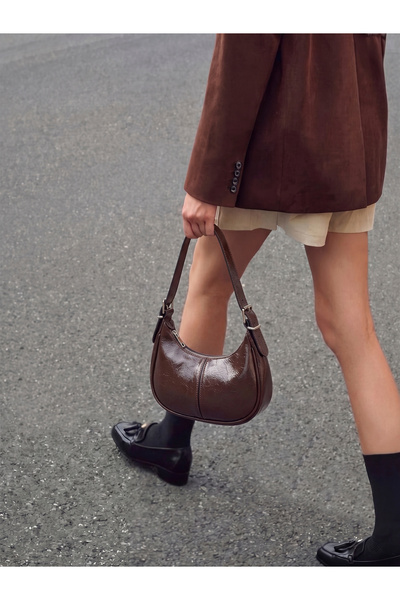 Morlex Women's Bitter Brown Soft Wrinkled Leather Shoulder Bag