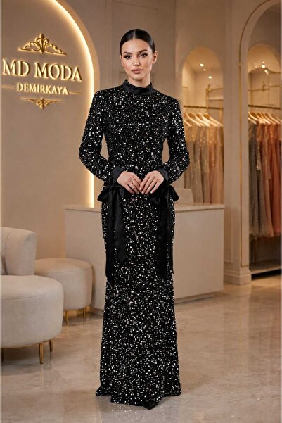 MD MODA DEMİRKAYA Analı Kızlı Pul Palet Astarlı Tesettür Abiye
