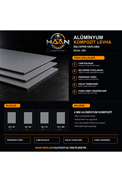 HAAN REKLAM 4 mm Alüminyum Kompozit Panel Levha | CNC ve Lazer Kesime Uygun |...