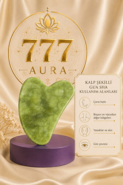 7 7 7 Aura Doğal Yeşim Taşı Kalp Şekilli Gua Sha Yüz ve Boyun Masaj Taşı