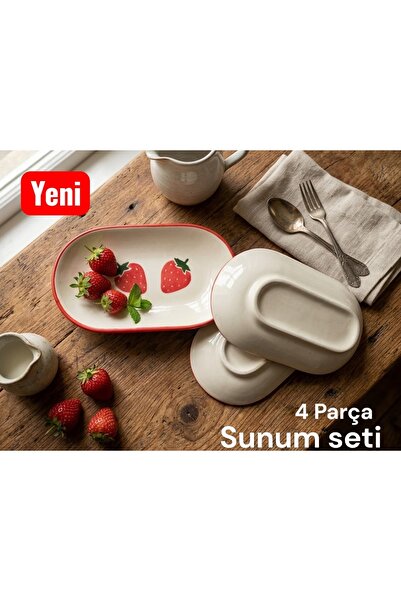 Ganita home Tabak Kayık Presentation & Breakfast Snack Plate 4 Pieces 15 cm S...