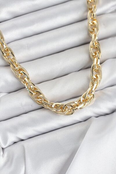 GeeS Global Cm Thick Twist Model Gold Color 60 cm Women's Necklace