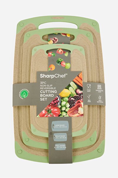 Sharp Chef 3 Pieces Non-Slip Reversible Cutting Boards, Beige
