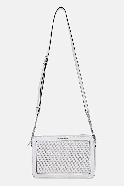 Michael Kors Women Jet Set Woven Cross Body Bag, White