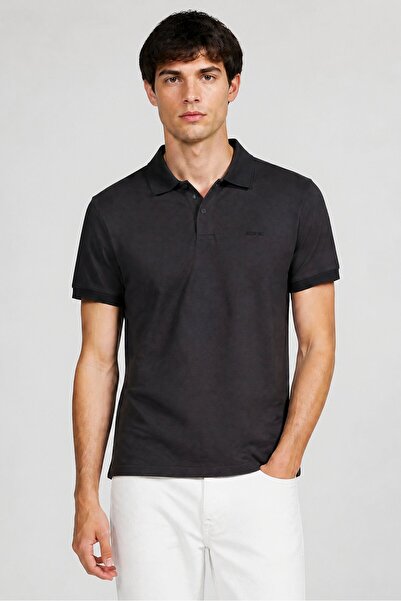JASON WU Men Classic Fit Embroidered Logo Short Sleeve Polo Shirt, Dark Grey