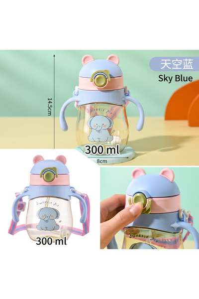 Kitchet Cute Elephant Baby Sippy Cup with Straw & Dual Handles – 300 ml Leak-...