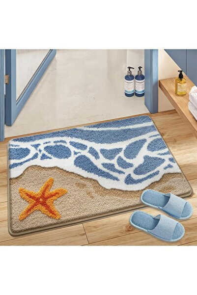 STARSTAR Beach-Themed Plush Bathroom Mat, Starfish Anti-slip Rug, Soft Absorb...