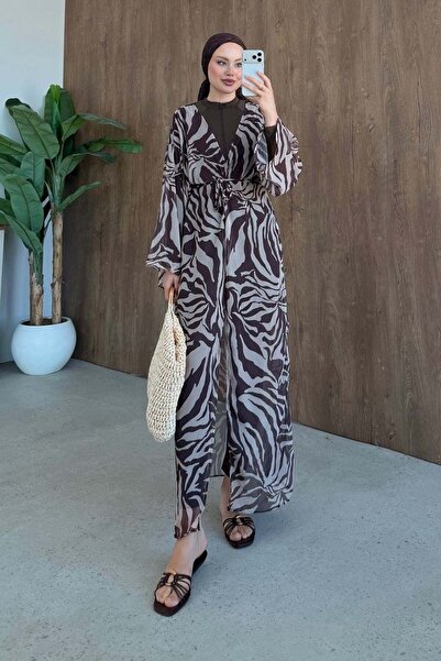 Hazamoda Patterned Long Pareo Wave Brown