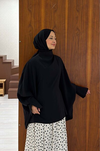Faya Boutique Black Asymmetrical Bat Sleeve Clara Blouse