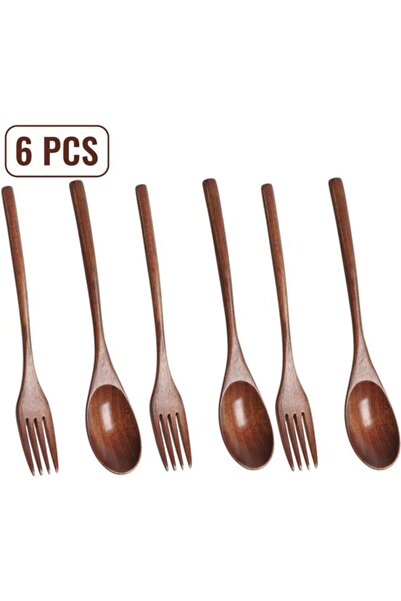 OEM Set de 6 piese - Set de tacâmuri din lemn - 3 linguri + 3 furculițe - Ust...