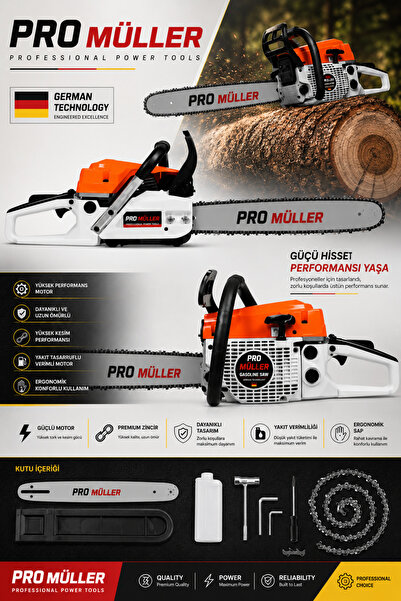 Pro Müller Alman Profesyonel V-Power 52 Cc Hava Soğutmalı Benzinli Ağaç Odun ...