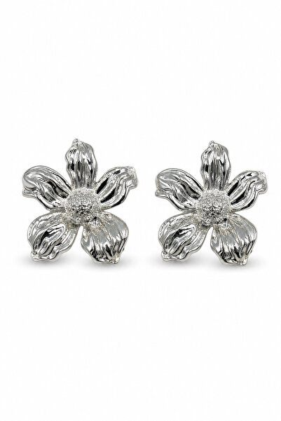 Jack Ferrero Shiny Gray Bijoux Earrings with Floral Motifs - Stylish and Mode...