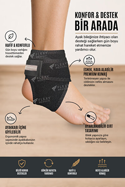 Flexy Medical Ayak Bileği Destek Bandı, Ayarlanabilir Ayak Bilekliği, Elastik Ayak Bileği Bandajı, Sporcu Ayak Bileği Koruyucu, Destekleyici, Sağ Sol Uyumlu, Günlük ve Spor Kullanımı