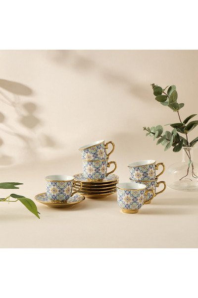 Lifestyle Mosaica 12-Piece Printed Cup and Saucer Set