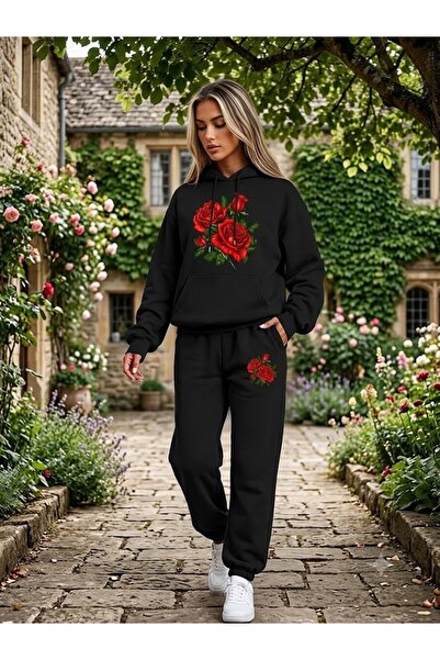WOODROFFE Women's Rose Demeti Oversize Hooded Tracksuit Set Loose Fit