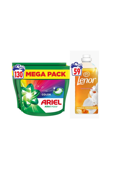 Ariel Pachet 130 capsule Color + Lenor 59 spalari, Orchid & Vanilla
