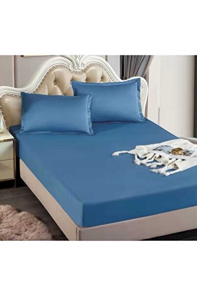 By Rozane Lenjerie de pat finet albastru deschis cu elastic 150x200 set 3 pie...