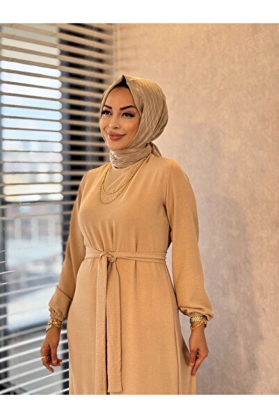 ALANURMODA 3927 فستان سيرا باللون البيج