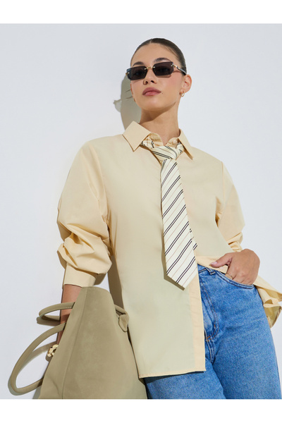 Styli Yellow Long Sleeves Ruched Back Oversized Shirt