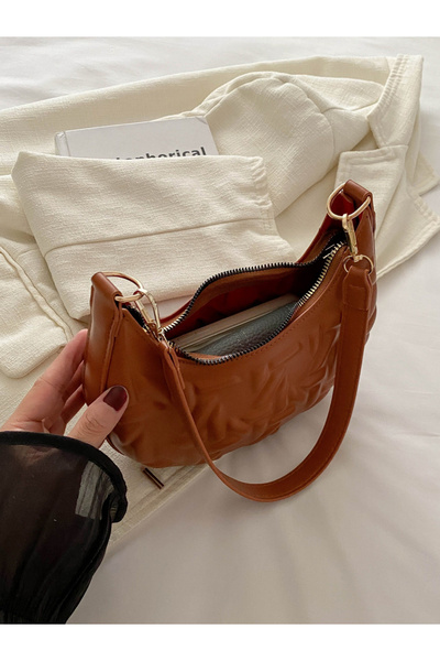 Take Two By Styli Brown Quilted Crescent Bag