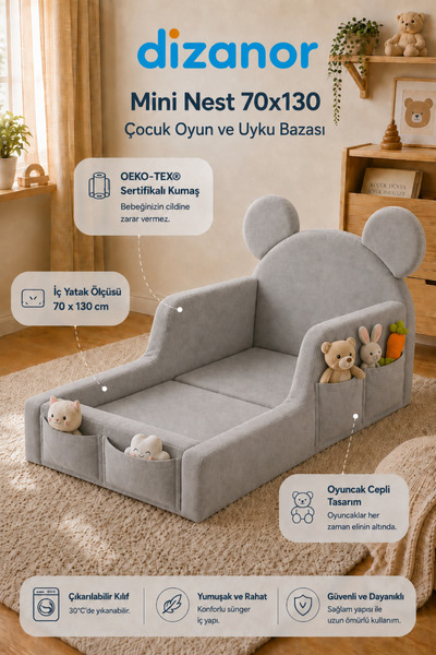 Dizanor Mini Nest 6’sı 1 Arada Modüler Bebek Oyun Parkı, Park Yatak, Beşik, B...