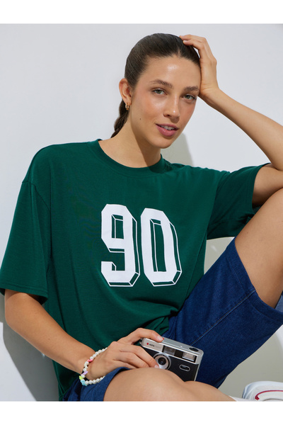 Styli Green Graphic Print Oversized T-Shirt