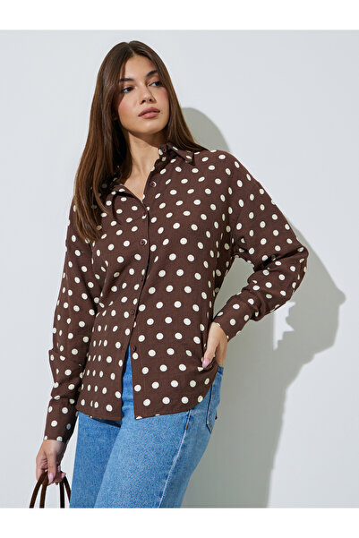 Styli Brown Polka Dot Long Sleeve Regular Fit Shirt