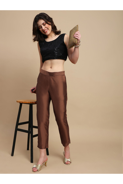 De Moza By Styli Bronze Solid Pants with Side Pocket