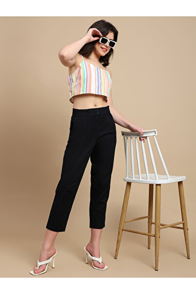 De Moza By Styli Black Woven Cotton Pants
