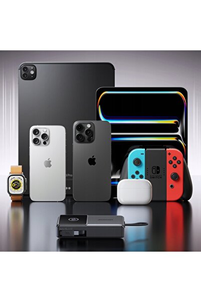 NO BRAND Baterie externă 10000mAh 22.5W cu cablu USB-C retractabil - Negru