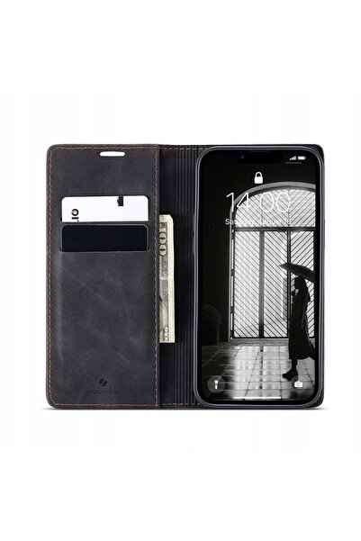 NO BRAND Husă tip carte pentru iPhone 16E, Spacecase Wallet, moale, din piele