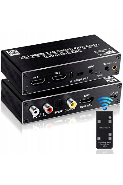 NO BRAND Comutator HDMI 2.0 2x1 Extractor Audio ARC SPDIF 4K
