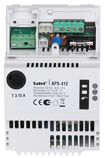 SATEL Sursă de alimentare bufferizată pentru șină DIN, 12V CC, 4A, 48W, 12 Volți