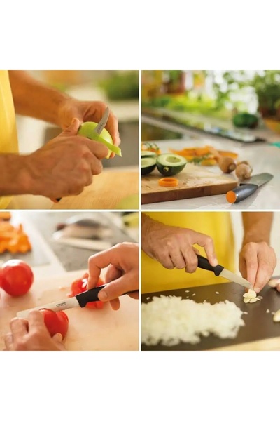 FiSKARS Set funcțional complet de 5 cuțite în bloc de lemn + Ascuțitor de lame